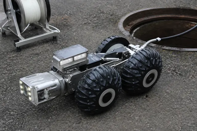 Robotic CCTV crawler camera used to inspect larger drains on a small site