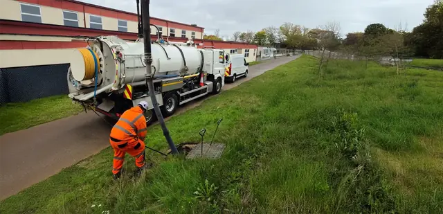 High-pressure drain jetting on a commercial site in Hertfordshire