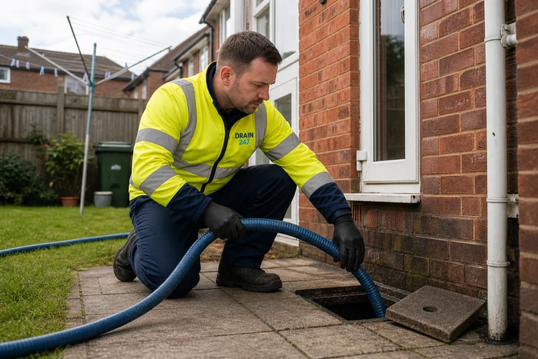 Drain 247 engineer on a Welwyn Garden City drainage job