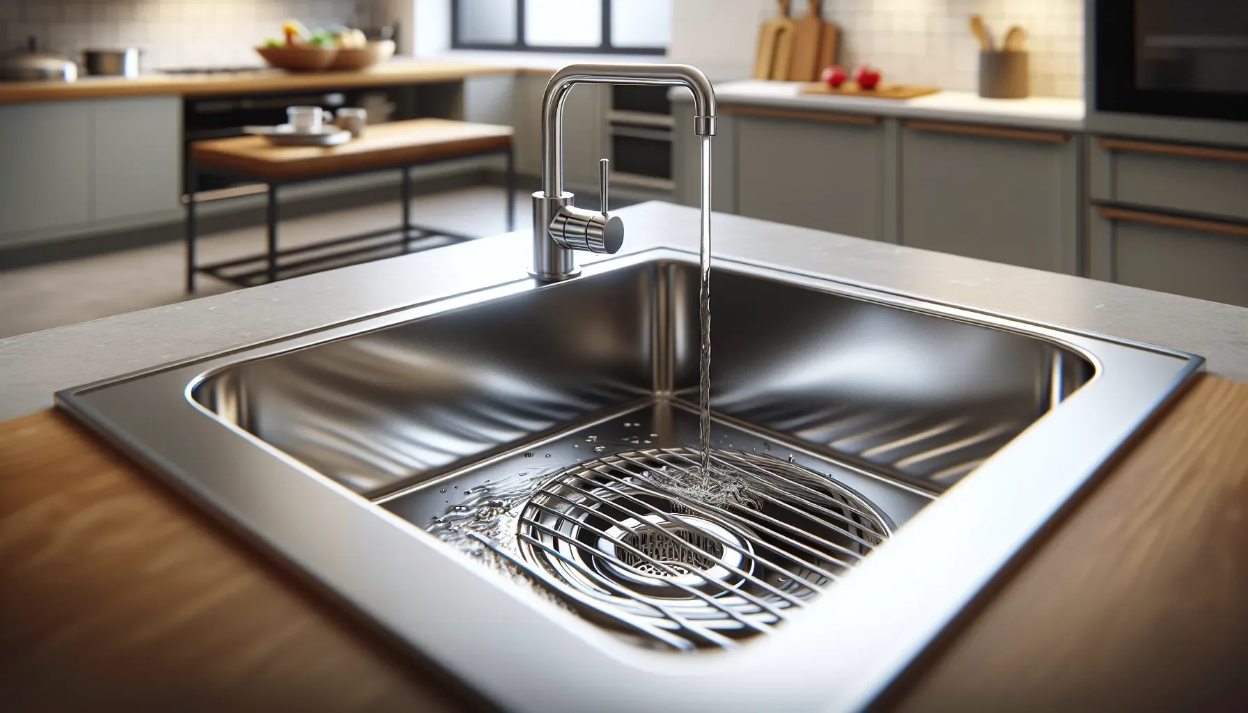 Kitchen sink with drain guard catching debris