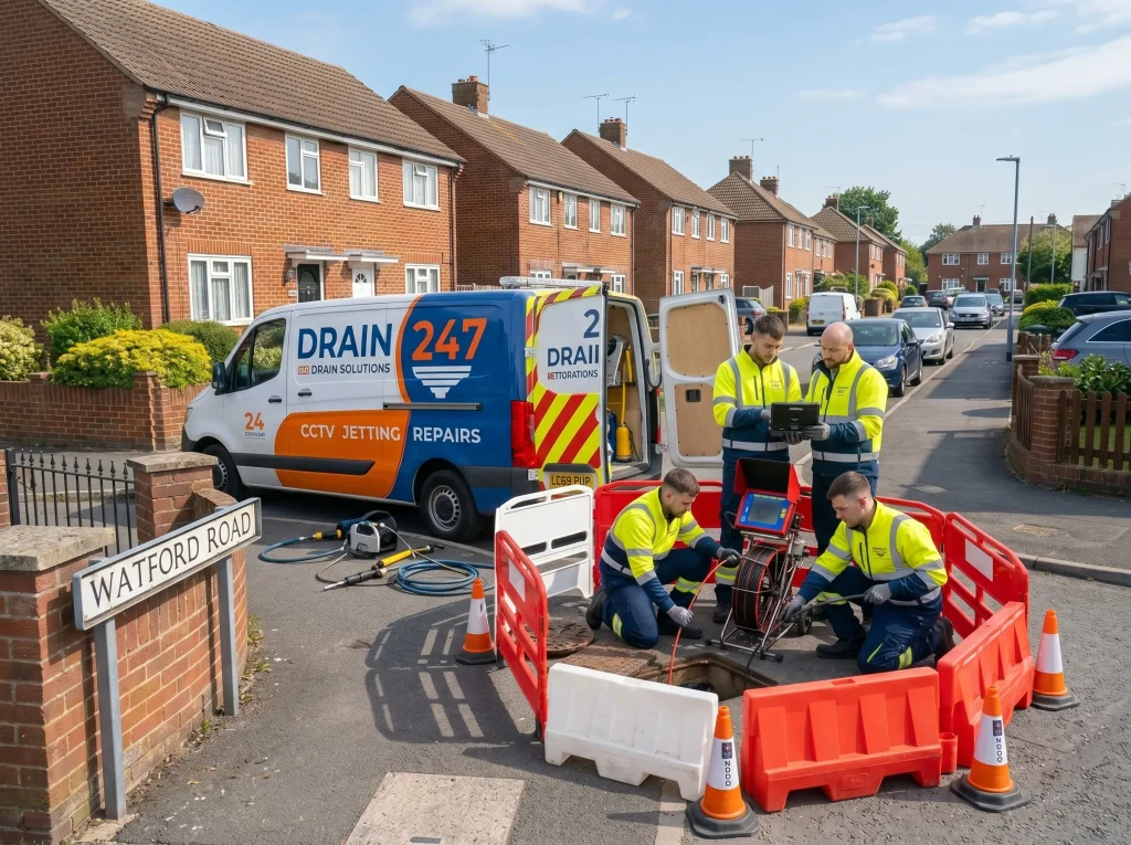 Drain 247 engineers. Carrying out inspection on a domestic Rd In Watford.